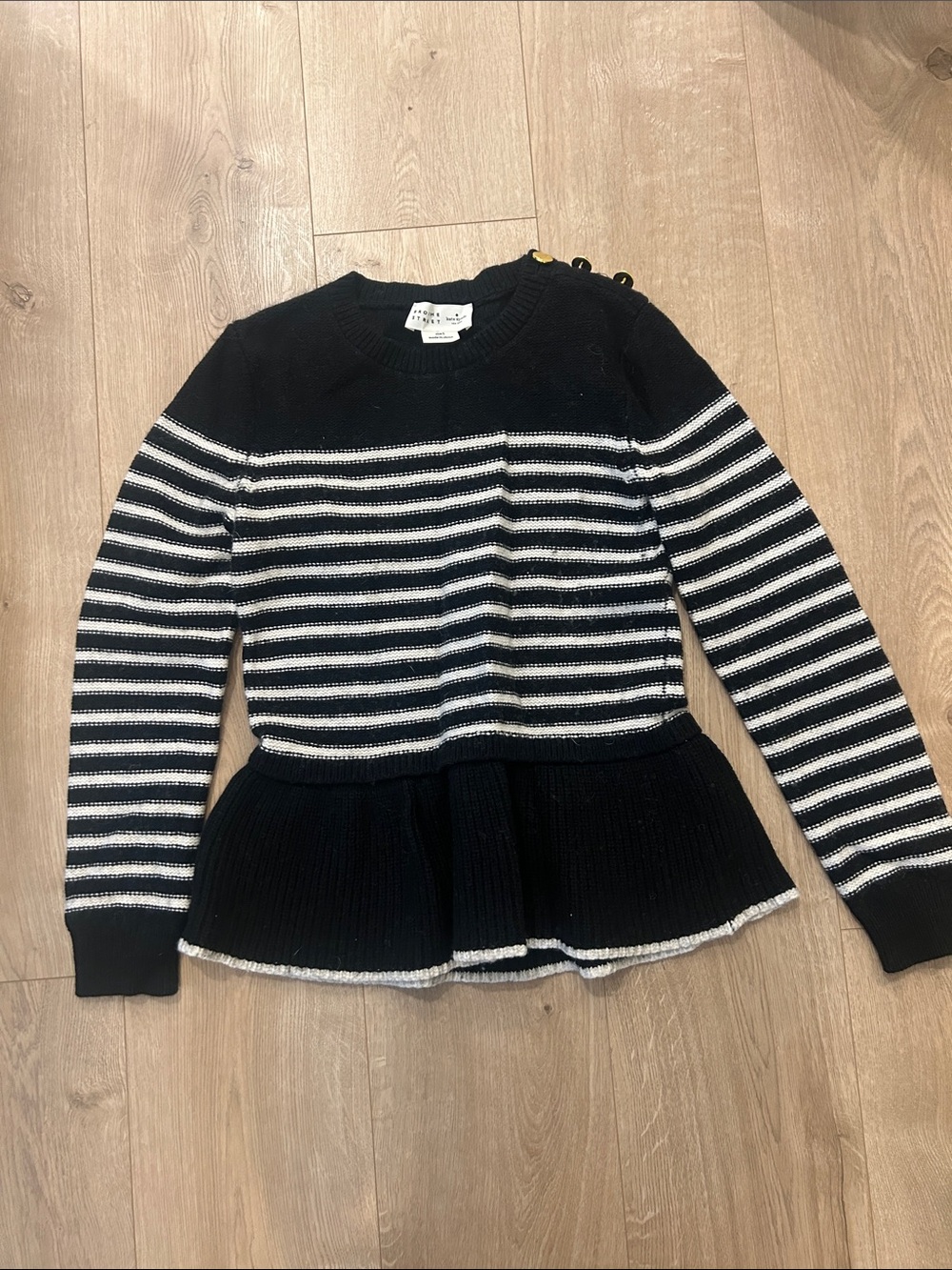 kate spade Black and White Striped Peplum Crewneck Sweater